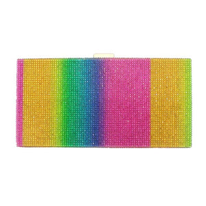 Multi Rainbow Bling Rectangle Evening Tote Clutch Crossbody Bag, this clutch adds a nice touch to your bridal shower look & on your wedding day. Perfect for makeup, money, credit cards, keys or coins, and many more things. Perfect gift ideas for a Birthday, Holiday, Christmas, Anniversary, Valentine's Day, etc.