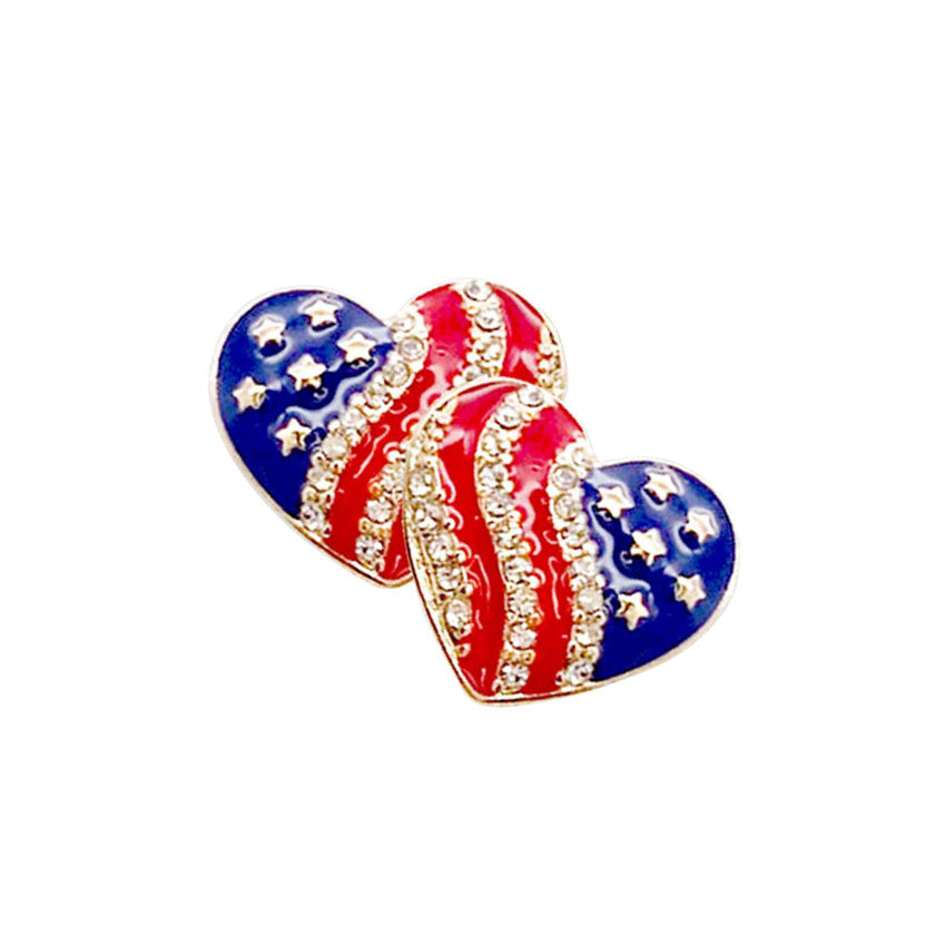 Multi Rhinestone Enamel American USA Flag Heart Stud Earrings. Show your love for our country with this sweet patriotic star USA flag style American Flag Heart Dangle Earrings. Featuring red, white and blue stars and for a bit of fashionable fireworks flair. Enhance your attire with these vibrant artisanal earrings to show off your fun trendsetting style. Perfect Birthday Gift, Anniversary Gift, Mother's Day Gift, Thank you Gift.
