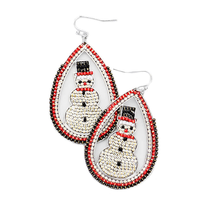 Multi Rhodium Christmas Snowman Teardrop Beaded Earrings. Beautifully crafted design adds a gorgeous glow to any outfit. Jewelry that fits your lifestyle! Perfect Birthday Gift, Anniversary Gift, Mother's Day Gift, Anniversary Gift, Graduation Gift, Prom Jewelry, Just Because Gift, Thank you Gift.