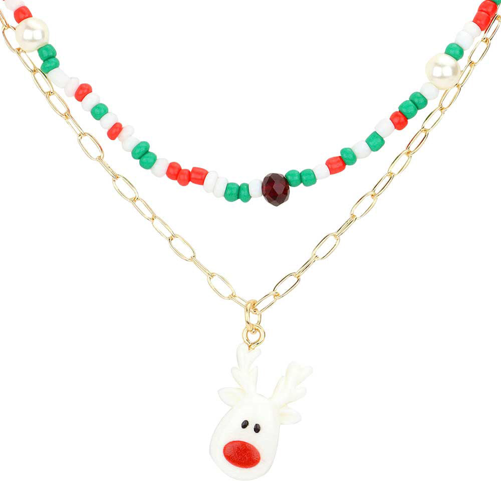 Multi Rudolph Pendant Double Layered Necklace, is an eye-catching design and beautiful accessory for this Christmas.  These modern & cool-designed earrings feature everything from casual to sophisticated looks. Jewelry that fits your lifestyle and makes you stand out! It will be your new favorite accessory to amp up your confidence and complete your outfits. Coordinate with any ensemble from business casual to wear.