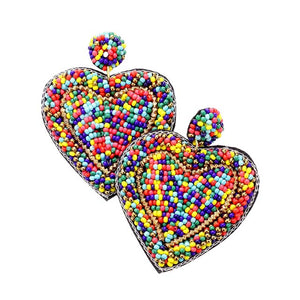 Multi Seed Bead Heart Earrings,  Wear these gorgeous earrings to make you stand out from the crowd & show your trendy choice. The beautifully crafted design adds a gorgeous glow to any outfit. Put on a pop of color to complete your ensemble in perfect style. These Heart-themed earrings are perfect for adding just the right amount of shimmer & shine. Perfect for Birthday Gifts, Anniversary gifts, Mother's Day Gifts, Graduation gifts, and Valentine's Day gifts. Stay unique & beautiful!