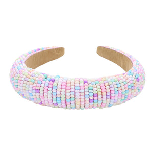 Multi Seed Beaded Padded Headband, create a natural & beautiful look while perfectly matching your color with the easy-to-use padded headband. Push your hair back and spice up any plain outfit with this seed-beaded headband! Be the ultimate trendsetter & be prepared to receive compliments wearing this chic headband with all your stylish outfits! Add a super neat and trendy knot to any boring style.