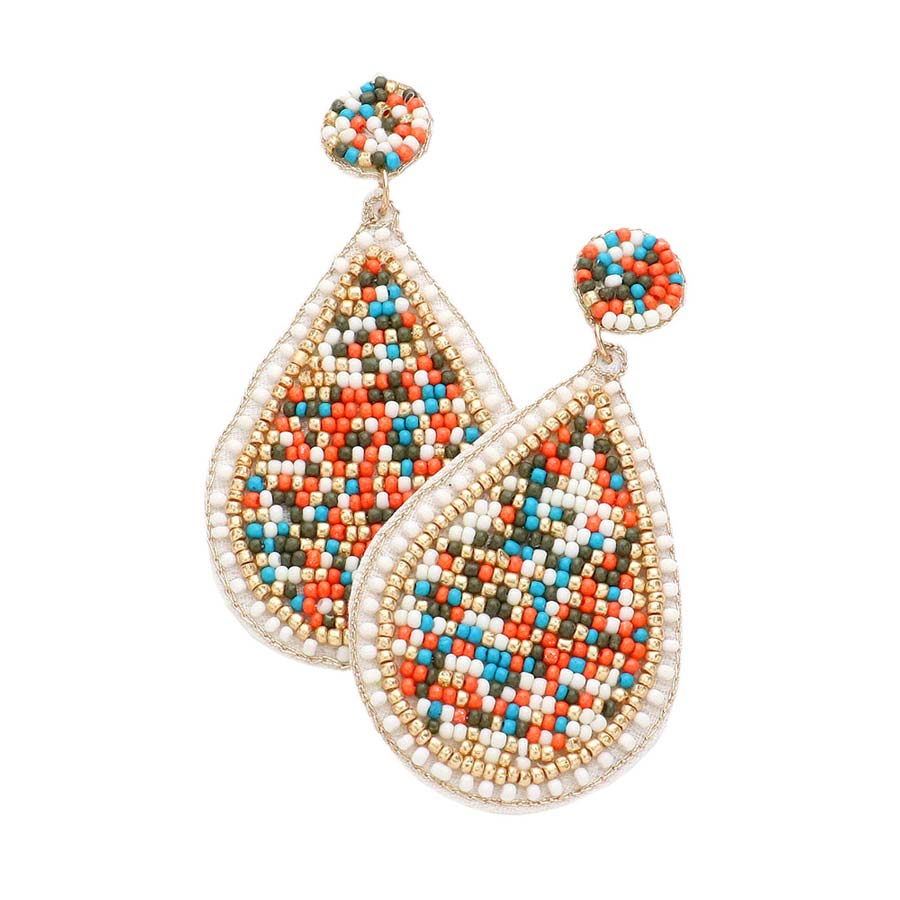 Multi Seed Beaded Teardrop Dangle Earrings, Fashionable beaded Dangle earrings for women are designed into a geometric teardrop shape. They are the perfect addition to your earrings collection. You will absolutely love these beaded earrings! They are exactly what you were looking for; This jewelry is just the right accessory to finish off any outfit. 