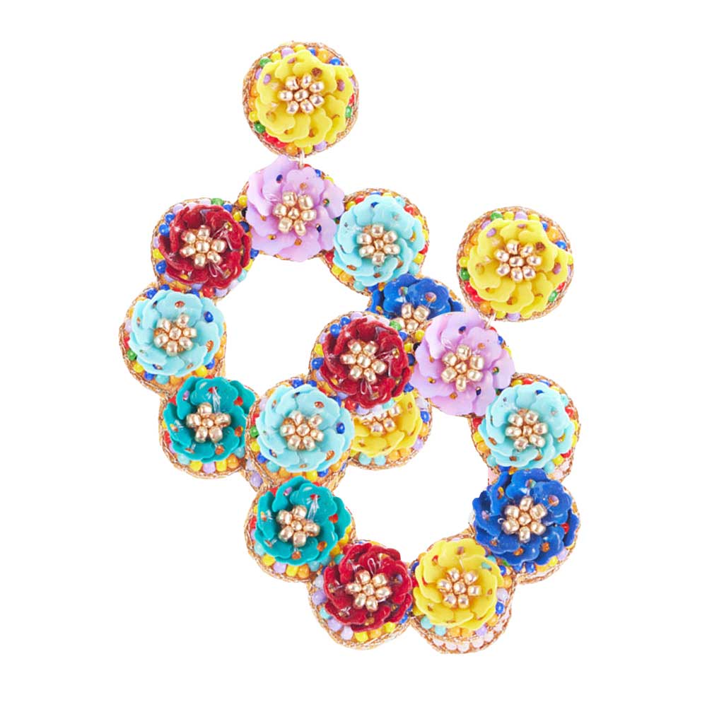 Multi Sequin Flower Cluster Dangle Earrings, are beautifully crafted earrings that dangle on your earlobes with a perfect glow to make you stand out and show your unique and beautiful look everywhere, every time. Put on a pop of color to complete your ensemble in a gorgeous way. Perfect for adding just the right amount of shimmer & shine and a touch of perfect class to any occasion.