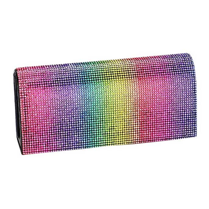 Multi Shimmery Evening Clutch Bag, This evening purse bag is uniquely detailed, featuring a bright, sparkly finish giving this bag that sophisticated look that works for both classic and formal attire, will add a romantic & glamorous touch to your special day. This is the perfect evening purse for any fancy or formal occasion when you want to accessorize your dress, gown or evening attire during a wedding, bridesmaid bag, formal or on date night.