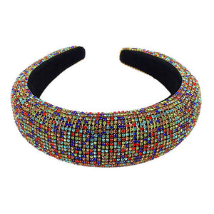 Multi Shiny Rhinestone Pave Headband, soft, shiny padded headband making you feel extra glamorous. Push back your hair with this pretty plush Shiny Rhinestone headband, add a pop of color to any plain outfit! Be ready to receive compliments. Be the ultimate trendsetter wearing this chic headband with all your stylish outfits!