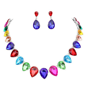 Multi Teardrop Stone Link Evening Necklace. Wear together or separate according to your event, versatile enough for wearing straight through the week, perfectly lightweight for all-day wear, coordinate with any ensemble from business casual to everyday wear, the perfect addition to every outfit.