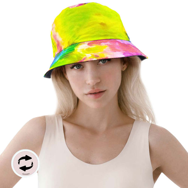 Multi Tie Dye Reversible Bucket Hat. Show your trendy side with this chic tie dye print hat. Have fun and look Stylish. Great for covering up when you are having a bad hair day, perfect for protecting you from the sun, rain, wind, snow, beach, pool, camping or any outdoor activities.Perfect Gift Birthday, Holiday, Christmas, Anniversary, Valentine's Day