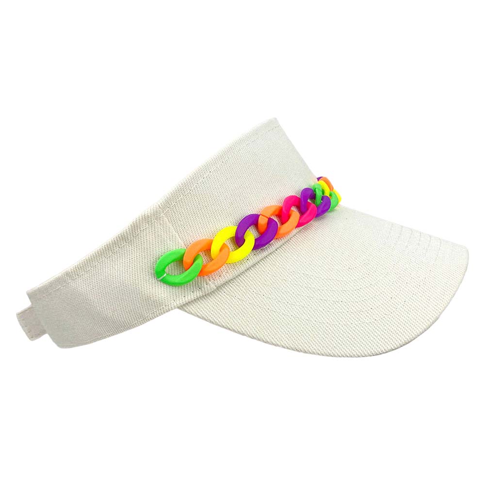 Multi White Chain Band Visor Hat, Keep your styles on even when you are relaxing at the pool or playing at the beach. Large, comfortable, and perfect for keeping the sun off of your face, neck, and shoulders Perfect summer, beach accessory. Ideal for travelers who are on vacation or just spending some time in the great outdoors.