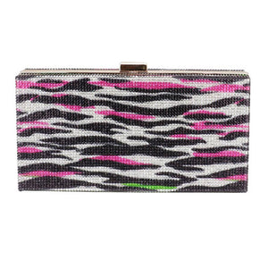 Multi Zebra Patterned Bling Clutch Bag, This high quality evening clutch is both unique and stylish. perfect for money, credit cards, keys or coins, comes with a wristlet for easy carrying, light and simple. Look like the ultimate fashionista carrying this trendy Shimmery Evening Clutch Bag!
