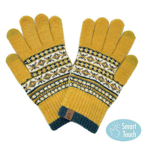 Mustard Aztec Patterned Knit Smart Gloves, gives your look so much eye-catching texture with Lining embellishment, a cozy feel, very fashionable, attractive, cute looking in winter season. These warm gloves will allow you to use your electronic device with ease. Perfect Gift!