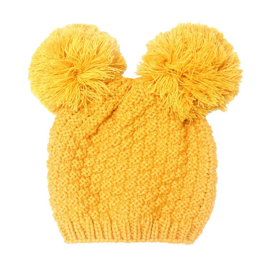 Mustard Soft Cable Knit Double Faux Fur Pom Pom Beanie Kids Hat Winter Beanie Hat, be warm & cozy with this winter hat while adding a pop of color to your ensemble. Classic, trendy & chic to match your stylish fashion. Perfect Gift, Birthday, Christmas, Holiday, Anniversary, Valentine’s Day, Wife, Daughter