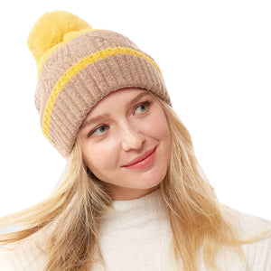 Mustard Two-Tone Pom Pom Beanie Hat Warm Fleece Hat Pom Pom Hat, reach for this classic toasty hat to keep you incredibly warm in the chilly winter weather, the wintry touch finish to your outfit. Perfect Gift Birthday, Christmas, Holiday, Anniversary, Stocking Stuffer, Secret Santa, Valentine's Day, Loved One, BFF
