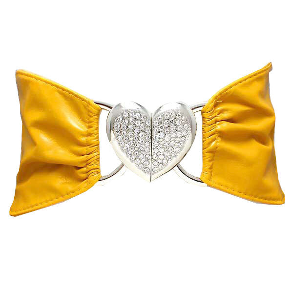 Mustard Crystal Rhinestone Embellished Heart Detailed Stretch Elastic Belt, luminous crystals add luxurious shine to this eye-catching rhinestone heart belt, dare to dazzle with this radiant accessory, coordinate with any ensemble, ideal for Bride, Wedding, Prom, Sweet 16, Quinceanera, Graduation, Party, Cocktail. Perfect Gift