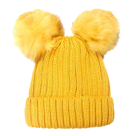 Mustard Soft Cable Knit Double Faux Fur Pom Pom Beanie Hat Warm Knit Winter Hat Cable Knit Beanie hat, be warm & cozy with this winter hat while adding a pop of color to your ensemble. Classic, trendy & chic to match your stylish fashion. Perfect Gift, Birthday, Christmas, Holiday, Anniversary, Valentine’s Day, Wife, Daughter