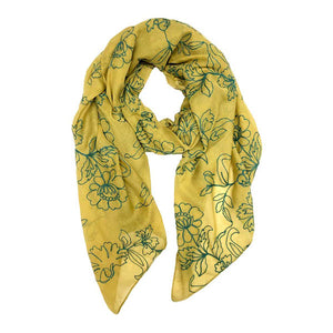 Mustard Embroidered Flower Patterned Oblong Scarf. The oblong shape makes this scarf a versatile choice that can be worn in many ways. It'll definitely become a favorite in your accessories collection. Luxurious fabric will add a bold, modern statement to any wardrobe. Suitable for Holiday, Casual or any Occasions in Spring, Summer and Autumn.