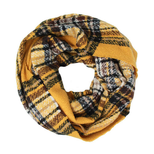 Mustard Fall Winter Plaid Check Infinity Scarf, Accent your look with this soft, highly versatile scarf. Great for daily wear in the cold winter to protect you against chill, classic infinity-style scarf & amps up the glamour with plush material that feels amazing snuggled up against your cheeks.