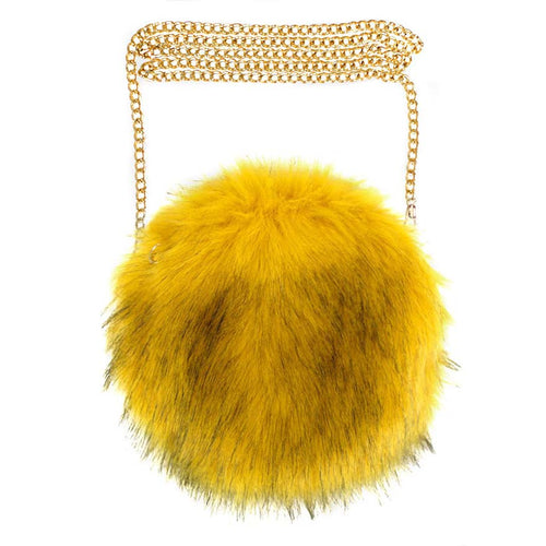 Faux Fur Round Crossbody Bag - Mustard