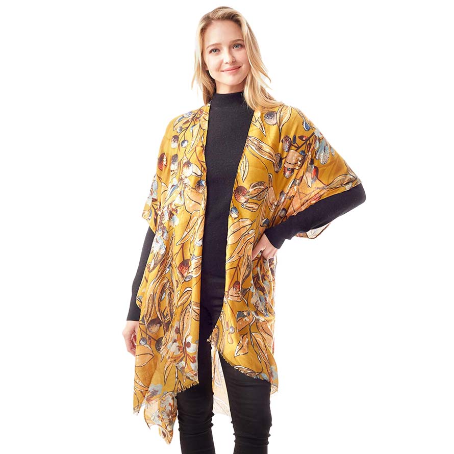 Mustard Floral Printed Gold Foil Accented Ruana Poncho, is an awesome and gorgeous accessory for enlightening your beautiful look and representing the perfect class with confidence. You'll love this gold foil gorgeous poncho and it will become a favorite accessory to enrich your attire. Throw it on over so many pieces elevating any casual outfit to get cute compliments. 