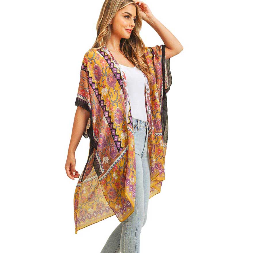 Pink Flower Patterned Cover Up Kimono Poncho. Lightweight and soft brushed fabric exterior fabric that make you feel more warm and comfortable. Cute and trendy Poncho for women. Great for dating, hanging out, daily wear, vacation, travel, shopping, holiday attire, office, work, outwear, fall, spring or early winter. Perfect Gift for Wife, Mom, Birthday, Holiday, Anniversary, Fun Night Out.