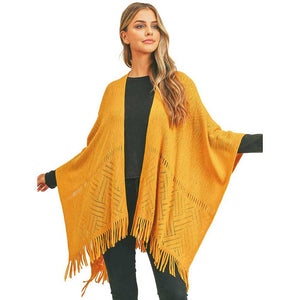 Mustard Herringbone Knit Fringe Ruana, With this lovely ruana shawl, you can draw attention to the contrast of different outfits. Herringbone Pattern With Fringe Design that Gives it a unique decorative and modern look. Match well with jeans and T-shirts or vest, A fashionable eye catcher, will quickly become one of your favorite accessories, warm and goes with all your winter outfits.