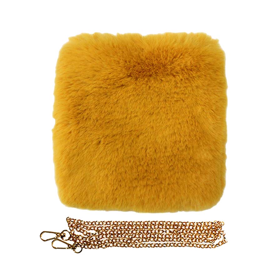 Mustard Leopard Patterned Faux Fur Square Crossbody Bag, amps up your beauty with any outfit and makes your confidence high. Take it before going out with all of your handy items in it. It's cute and very much comfortable. Lightweight and easy to carry. Simple yet awesome and comes with a strap for easy carrying. This eye-catchy bag is the perfect accessory for carrying makeup, money, credit cards, keys or coins, etc. handy items.