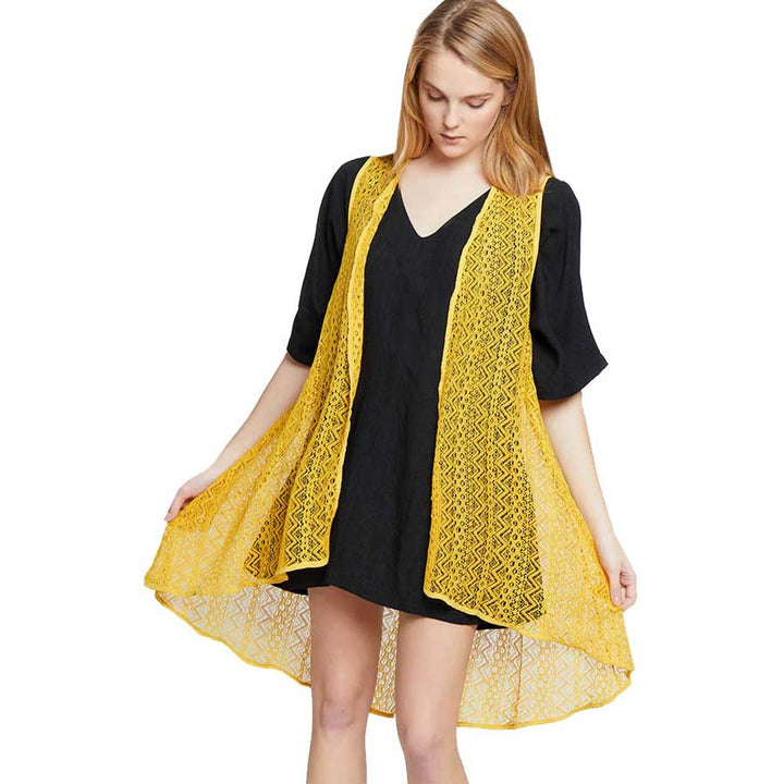 Mustard Long Lace Vest, Long Lace Vest, look perfectly breezy and laid-back as you head to the beach. Also an accessory easy to pair with so many tops! From stylish layering camis to relaxed tees, you can throw it on over so many pieces elevating any casual outfit! Suitable for casual daily wear, outdoor activity, go on vacation, streetwear, family gathering, travel, party, photography outfit and so on.