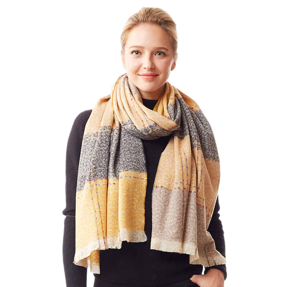 Mustard Multi Color block Oblong Scarf, Accent your look with this soft, highly versatile rectangular scarf. A classic oversized scarf look with warm weather intentions, an easy choice to fight against the cold of winter. Perfect Birthday Gift, Christmas Gift, Anniversary Gift, Regalo Navidad, Regalo Cumpleanos, Valentine's day Gift