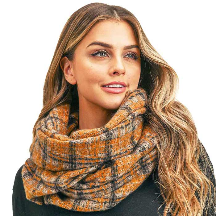 Mustard Plaid Check Infinity Scarf, Fashionable and stylish, Accent your look with this soft, highly versatile scarf. Great for daily wear in the cold winter to protect you against chill, classic infinity-style scarf & amps up the glamour with plush material that feels amazing snuggled up against your cheeks. This elegant premium quality scarf is a great addition to your collection of fashion accessories. Awesome winter gift accessory!