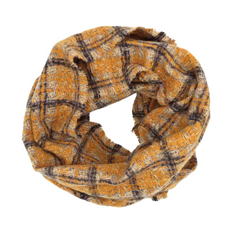 Mustard Plaid Check Infinity Scarf, Fashionable and stylish, Accent your look with this soft, highly versatile scarf. Great for daily wear in the cold winter to protect you against chill, classic infinity-style scarf & amps up the glamour with plush material that feels amazing snuggled up against your cheeks. This elegant premium quality scarf is a great addition to your collection of fashion accessories. Awesome winter gift accessory!