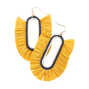 Mustard Raffia Trimmed Dangle Earrings, enhance your attire with these beautiful dangle earrings to show off your fun trendsetting style. Can be worn with any daily wear such as shirts, dresses, T-shirts, etc. These raffia earrings will garner compliments all day long. Whether day or night, on vacation, or on a date, whether you're wearing a dress or a coat, these earrings will make you look more glamorous and beautiful.