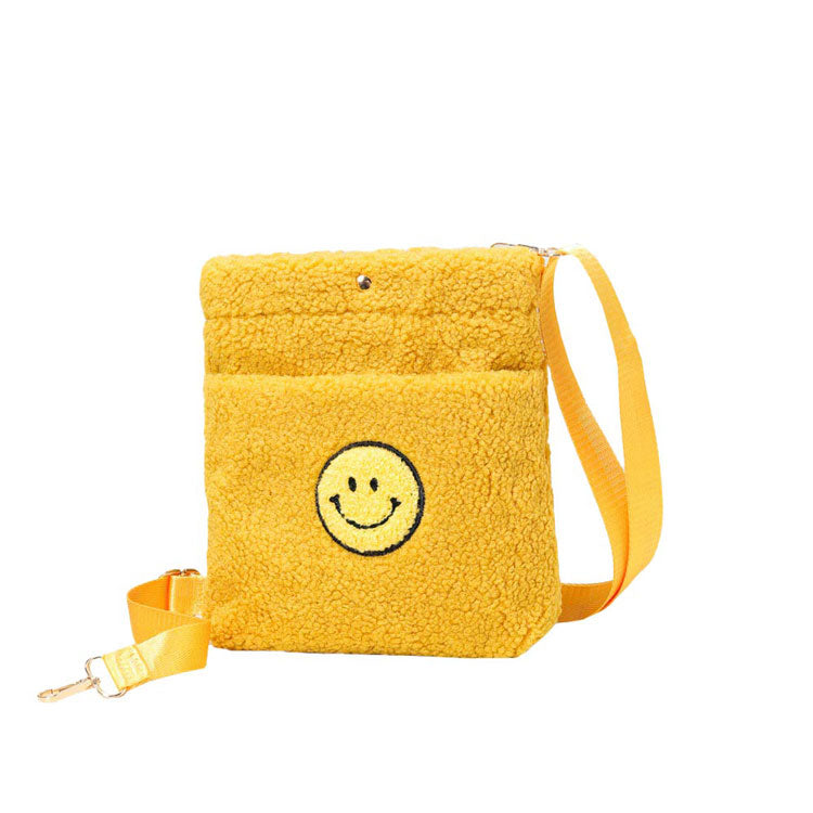 Mustard Smile Pointed Sherpa Rectangle Crossbody Bag, This high quality smile crossbody bag is both unique and stylish. perfect for money, credit cards, keys or coins, comes with a belt for easy carrying, light and simple. Look like the ultimate fashionista carrying this trendy Smile Pointed Sherpa Rectangle Crossbody Bag!