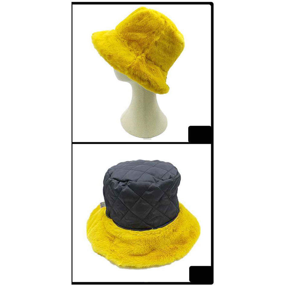 Mustard Soft Faux Fur Bucket Hat, stay warm and cozy, protect yourself from the cold, this most recognizable look with remarkable bold, soft & chic bucket hat, features a rounded design with a short brim. The hat is foldable, great for daytime. Perfect Gift for cold weather!