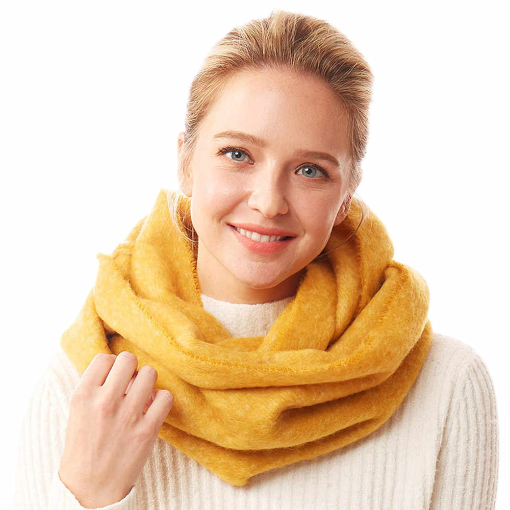 Mustard Soft Fuzzy Solid Infinity Scarf Cowl Neck Scarf Endless Loop Scarf, Endless Loop delicate, warm, on trend & fabulous, deluxe addition to any cold-weather ensemble. Wraparound, loops around neck, great for daily wear, protects you against chill, plush fabric, feels amazing snuggled up against your cheeks.  Ideal Gift