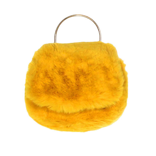 Solid Faux Fur Tote Crossbody Bag - Mustard