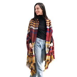 Mustard Tartan Check Front Pocket Poncho, is the perfect accessory to represent your beauty with comfortability. This sophisticated, flattering, and cozy poncho drapes beautifully for a relaxed, pulled-together look. A perfect gift accessory for your friends, family, and nearest and dearest ones. Suitable for Weekend, Work, Holiday, Beach, Party, Club, Night, Evening, Date, Casual and Other Occasions in Spring, Summer, and Autumn.