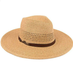 Natural C.C faux leather string paper straw panama hat. You’re basking under the summer sun at the beach, lounging by the pool, or kicking back with friends at the lake, a great hat can keep you cool and comfortable even when the sun is high in the sky. Large, comfortable, and perfect for keeping the sun off of your face, neck, and shoulders, ideal for travelers who are on vacation or just spending some time in the great outdoors.
