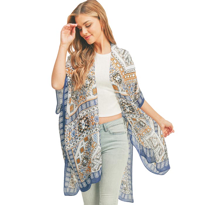 Navy Abstract Patterned Cover Up Kimono Poncho, this timeless abstract patterned kimono Poncho is soft, lightweight, and breathable fabric, close to the skin, and comfortable to wear. Suitable for beaches, parties, clubs, nights, evenings, and any season. Perfect gift for a wife, birthday, holiday, or fun night out.