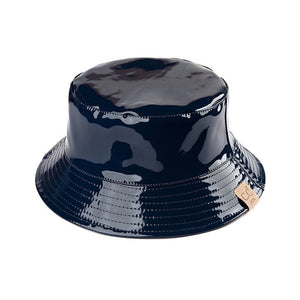 Navy C.C Kids Shiny Solid Color Reflective Enamel Detailed Rain Bucket Hat; this rain hat is snug on the head and works well to keep rain off the head, out of the eyes, and also the back of the neck. Wear it to lend a modern liveliness above a raincoat on trans-seasonal days in the city. Perfect Gift for that fashion-forward friend