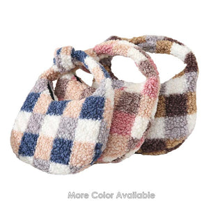 Navy Checker Pattern Teddy Bear Faux Fur Mini Tote Bag, is a cute and beautiful mini tote bag that enriches your accessory collection and amps up your outlook with a beautiful checker pattern. It perfectly goes with any outfit in any style. Easy to carry and keep your handy items safe and secure. Nice color variation gives you the opportunity to match the tote up with any ensemble, any time, and anywhere.