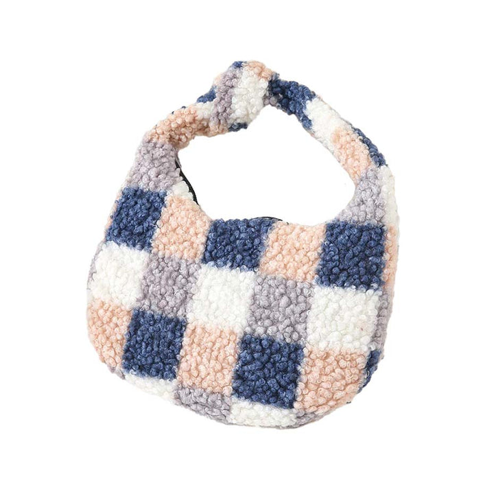 Navy Checker Pattern Teddy Bear Faux Fur Mini Tote Bag, is a cute and beautiful mini tote bag that enriches your accessory collection and amps up your outlook with a beautiful checker pattern. It perfectly goes with any outfit in any style. Easy to carry and keep your handy items safe and secure. Nice color variation gives you the opportunity to match the tote up with any ensemble, any time, and anywhere.