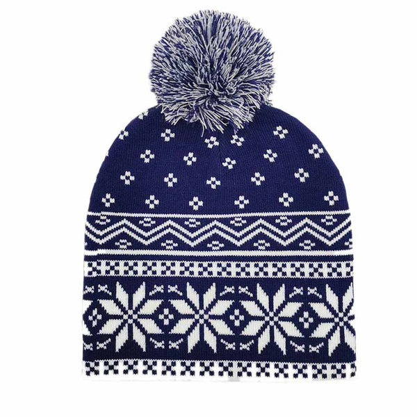 Navy Christmas Snowflake Pom Knit Beanie Hat, The beautiful soft beanie hat with snowflake pattern for women winter, fashion and cute, you can match it with different styles of clothing. Christmas snowflake design will make you the focus of the crowd. A super cute and stylish way to show your holiday spirit with a Christmas accent added to any outfit. Excellent winter gift accessory! Perfect Gift Birthday, Christmas, Stocking Stuffer, Secret Santa, Holiday, Anniversary, Valentine's Day, etc. 