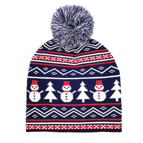 Navy Christmas Snowman Pom Knit Beanie Hat, before running out the door into the cool air or Christmas Party, you’ll want to reach for this toasty beanie to keep you incredibly warm and toasty. Whenever you wear this beanie hat with a Christmas Snowman design, you'll look like the ultimate fashionista to drag the crowd's attraction at the Christmas party. Accessorize the fun way with this pom hat, it's the autumnal touch you need to finish your outfit in style. Excellent winter gift accessory!