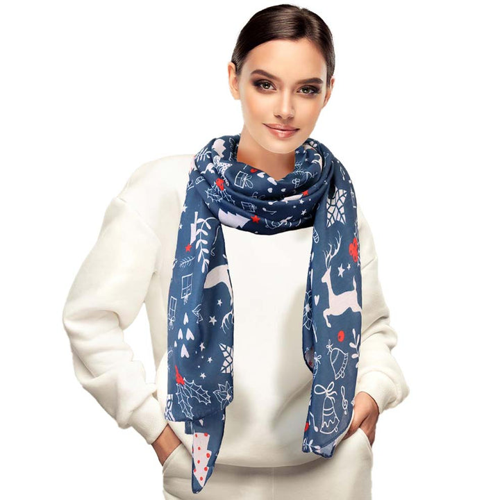 Navy Christmas Theme Printed Holiday Scarf, is absolutely a beautiful addition to your attire. The attractive Christmas theme makes this scarf awesome to amp up your beauty to a greater extent at the Christmas party. It perfectly adds luxe and class to your ensemble. Absolutely amplifies the glamour with a plush material that feels amazing snuggled up against your cheeks. It's a versatile choice and can be worn in many ways with any outfit. 