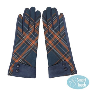 Navy Classic Checkered Detail Buttoned Cuff Winter Smart Touch Tech Gloves, gives your look so much eye-catching texture w cool design, a cozy feel, fashionable, attractive, cute looking in winter season, these warm accessories allow you to use your phones. Perfect Birthday Gift, Valentine's Day Gift, Anniversary Gift, Just Because Gift