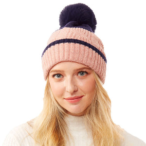 Navy Colorful Lurex Accented Two Tone Knit Pom Pom Beanie Hat Warm Fleece Hat Pom Pom Hat Knit Beanie Winter Hat before running out the door into the cool air, you’ll want to reach for this toasty beanie to keep you incredibly warm. Accessorize the fun way with this faux fur pom pom hat, it's the autumnal touch you need to finish your outfit in style. Awesome winter gift accessory! Perfect Gift Birthday, Christmas, Stocking Stuffer, Secret Santa, Holiday, Anniversary, Valentine's Day, Loved One