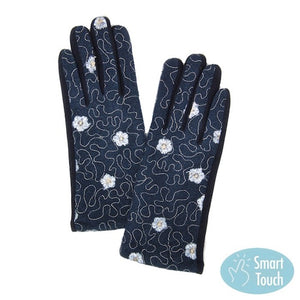 Navy Embroidery Flower Pattern Floral Stitched Warm Smart Touch Tech Gloves, gives your look so much eye-catching texture w cool design, a cozy feel, fashionable, attractive, cute looking in winter season, these warm accessories allow you to use your phones. Perfect Birthday Gift, Valentine's Day Gift, Anniversary Gift, Just Because Gift