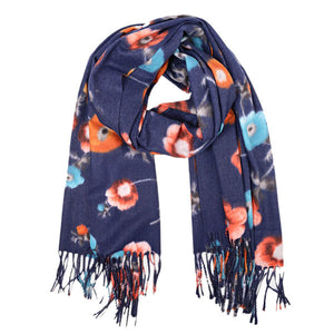 Navy Fall Winter Fashionable Floral Fringe Scarf, on trend & fabulous, a luxe addition to any cold-weather ensemble. Great for daily wear in the cold winter to protect you against chill, classic infinity-style scarf & amps up the glamour with plush material that feels amazing snuggled up against your cheeks.