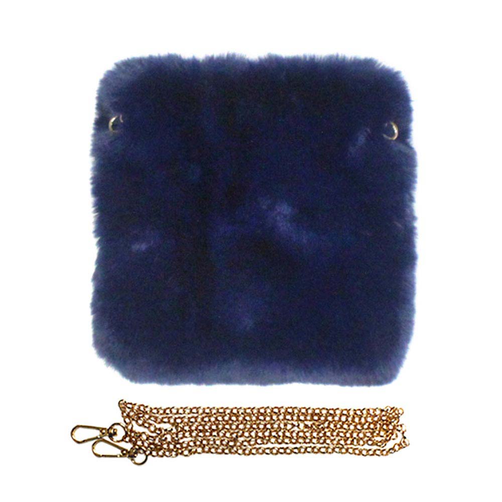 Navy Faux Fur Square Crossbody Bag, amps up your beauty with any outfit and makes your confidence high. Take it before going out with all of your handy items in it. It's cute and very much comfortable. Lightweight and easy to carry. Simple yet awesome and comes with a strap for easy carrying. This eye-catchy bag is the perfect accessory for carrying makeup, money, credit cards, keys or coins, etc. handy items. Put it in your bag and find it quickly with its bright colors. 