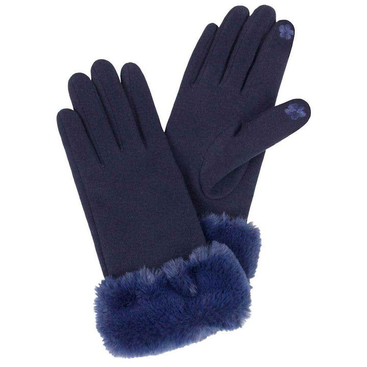 Navy Faux Fur Wrist Smart Gloves, This attractive colored pair of gloves keeps you perfectly warm this winter outdoor and in the cool air. It's a smart and fashionable accessory that completes your winter outfit and reveals your smartness. You can use your electronic devices with ease with these warm and cozy gloves. Its beautiful color variety gives you a cool and cute outlook anywhere. A perfect gift for the season to the persons you care. Enjoy the winter!